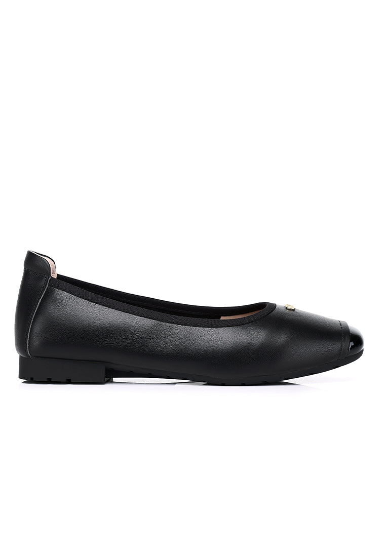 Martina Comfy Fit Footbed Premium Leather Flats & Ballerina In Black