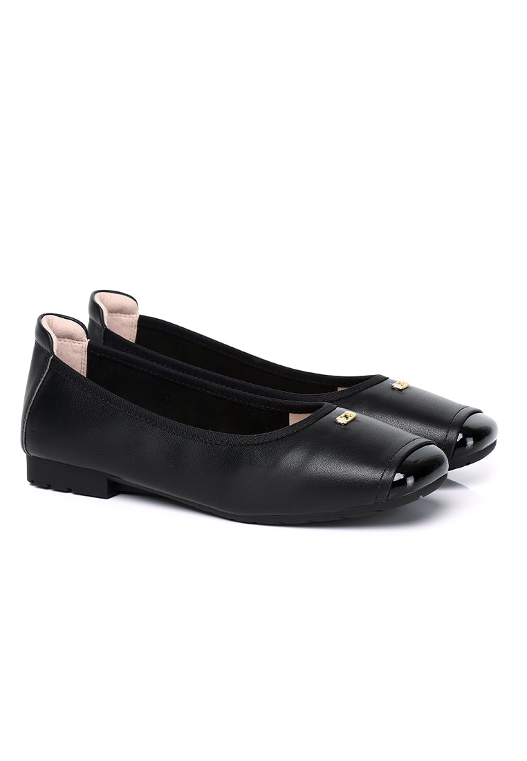 Martina Comfy Fit Footbed Premium Leather Flats & Ballerina In Black