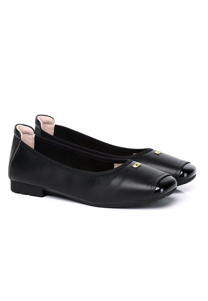 Martina Comfy Fit Footbed Premium Leather Flats & Ballerina In Black – alternate view