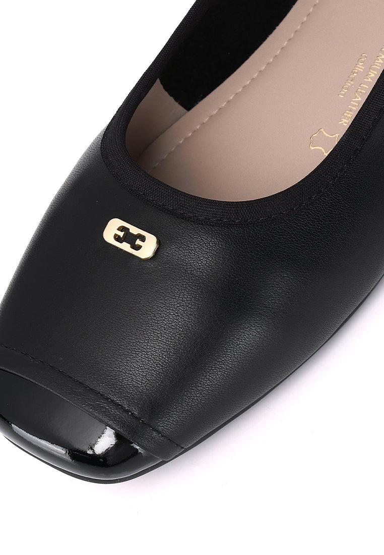 Martina Comfy Fit Footbed Premium Leather Flats & Ballerina In Black