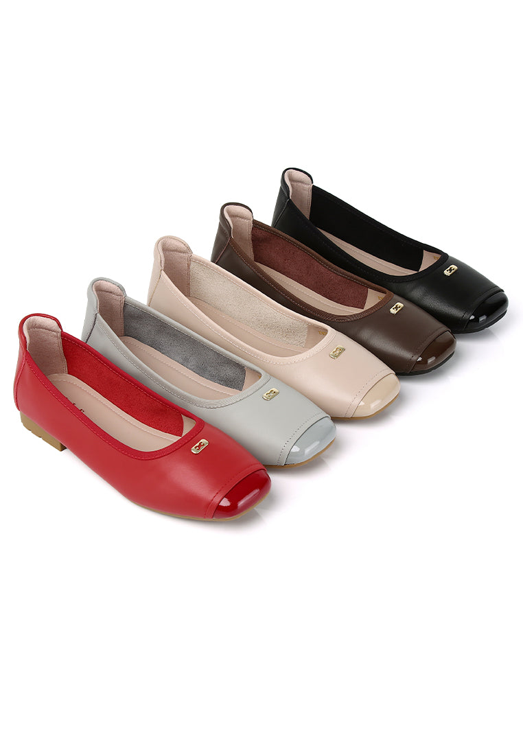 Martina Comfy Fit Footbed Premium Leather Flats & Ballerina In Red