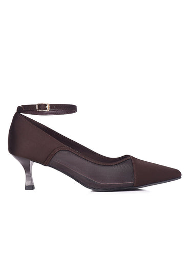 Maelle Mesh Microfiber Leather Heels In Coffee