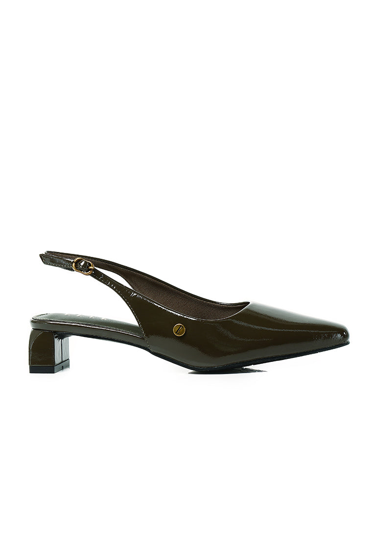 Seraphine Patent Slingback Heels In Olive