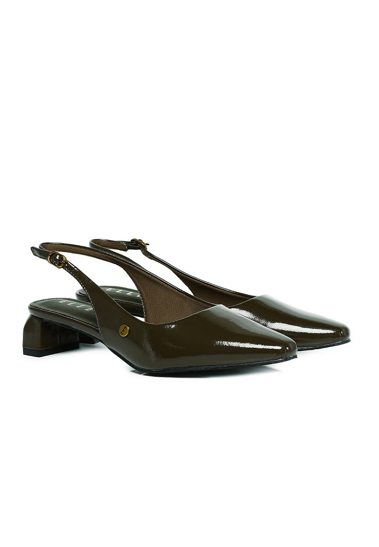 Seraphine Patent Slingback Heels In Olive
