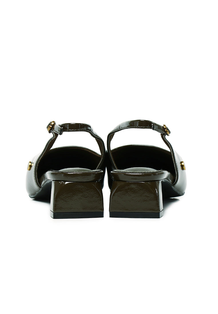 Seraphine Patent Slingback Heels In Olive