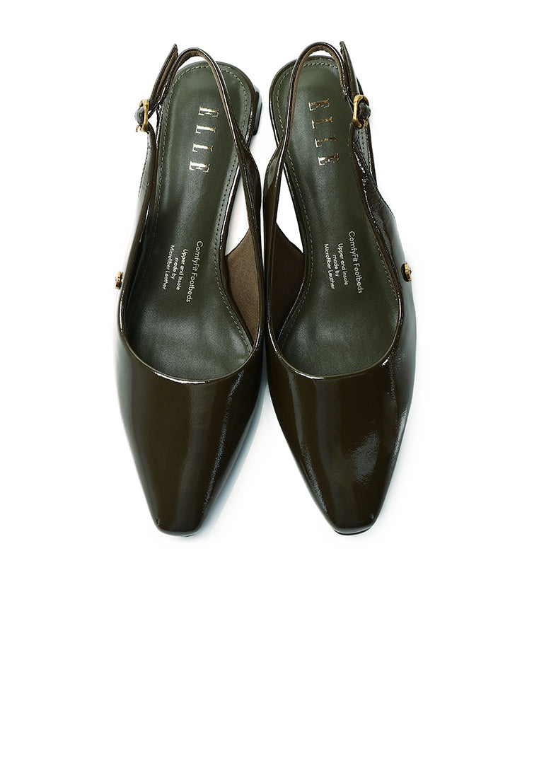 Seraphine Patent Slingback Heels In Olive