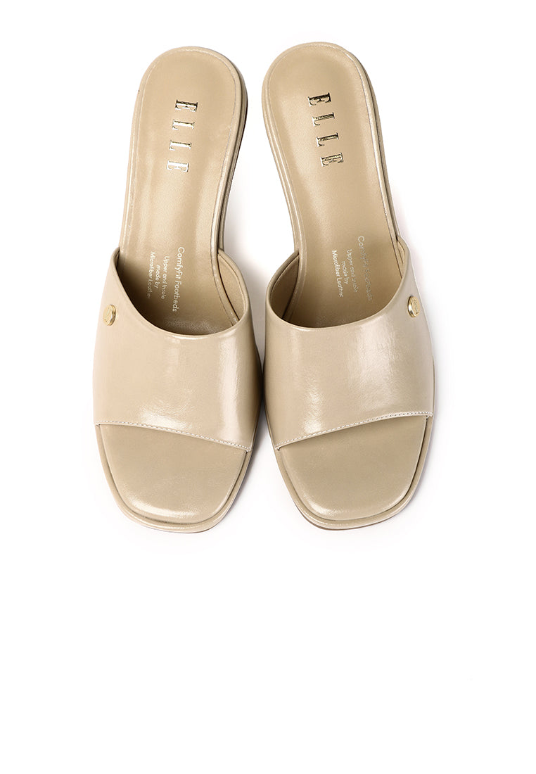 Ines Comfy Fit Footbed Microfiber Leather Heels In Beige