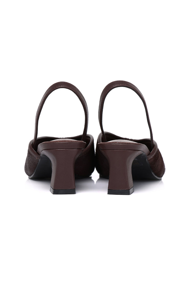 Sia Calf Hair Comfy Fit Footbed Premium Leather Heels In Espresso