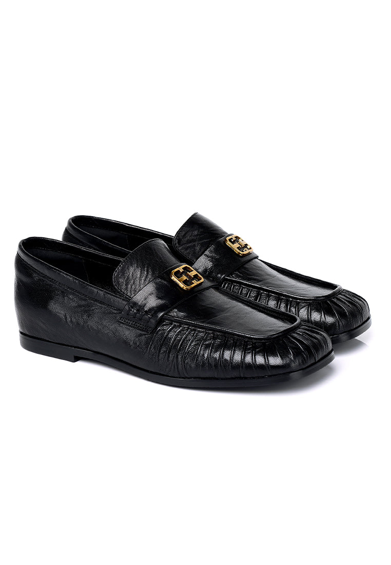 Selene Comfy Fit Footbed Premium Leather Loafers In Black