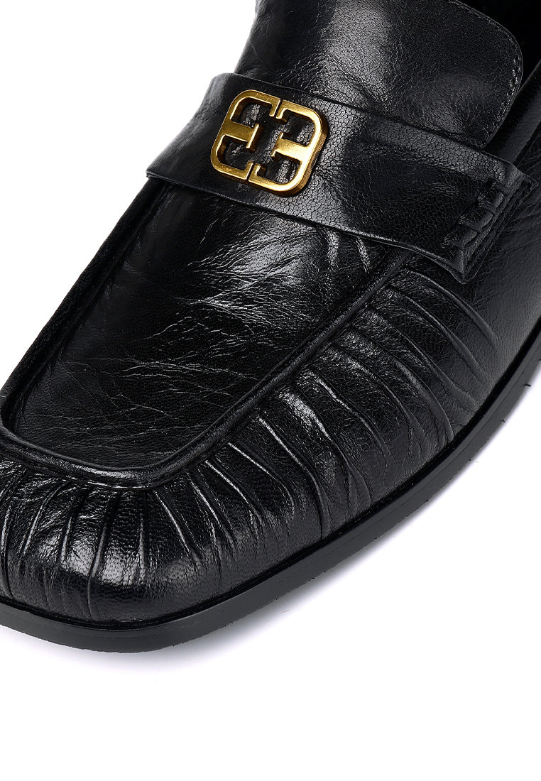 Selene Comfy Fit Footbed Premium Leather Loafers In Black