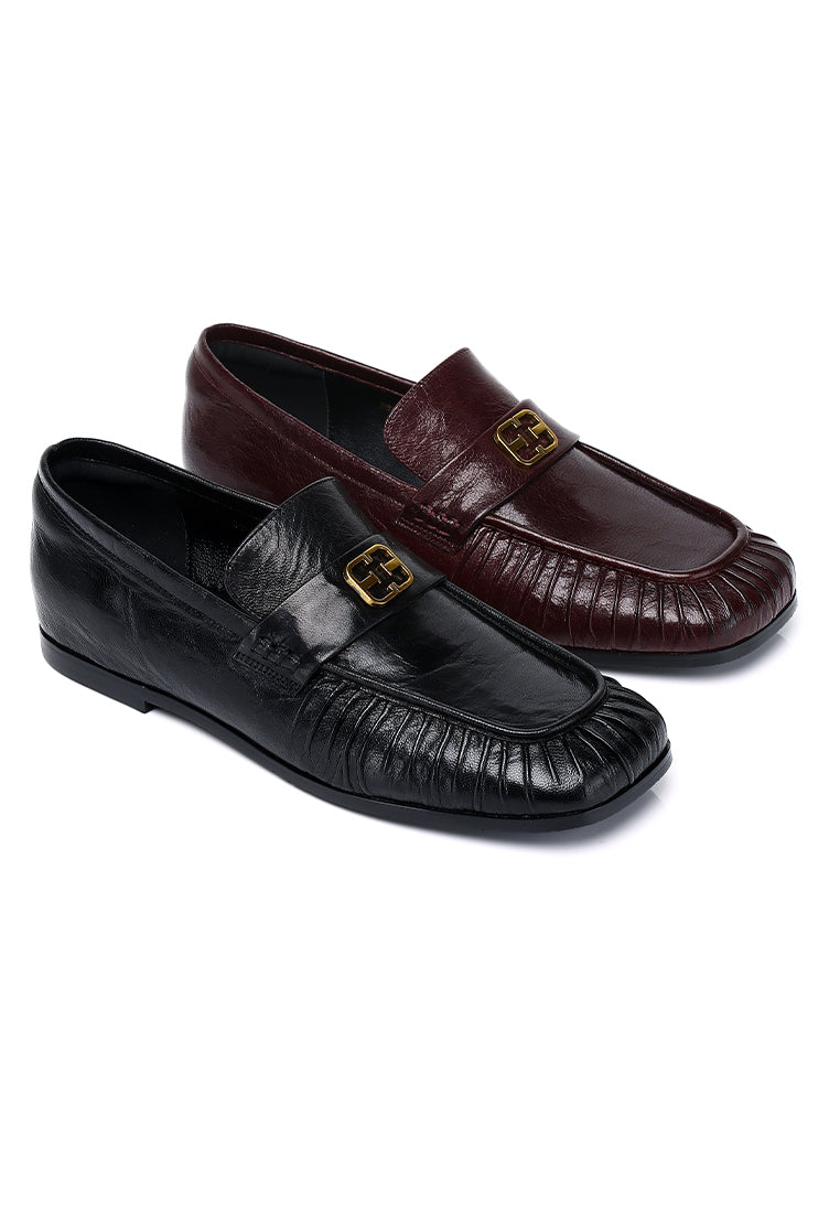 Selene Comfy Fit Footbed Premium Leather Loafers In Black