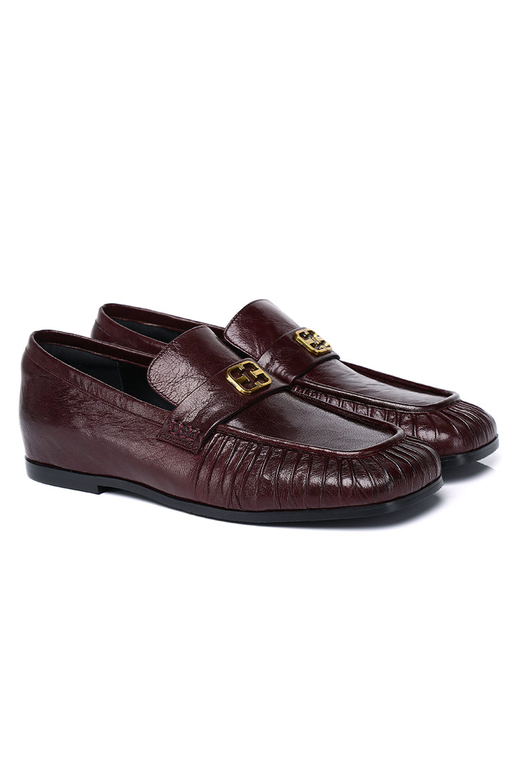 Selene Comfy Fit Footbed Premium Leather Loafers In Burgundy