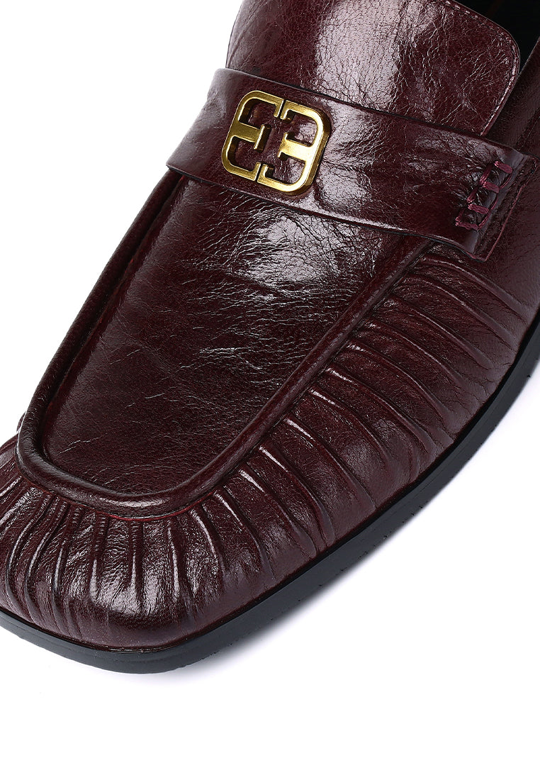 Selene Comfy Fit Footbed Premium Leather Loafers In Burgundy