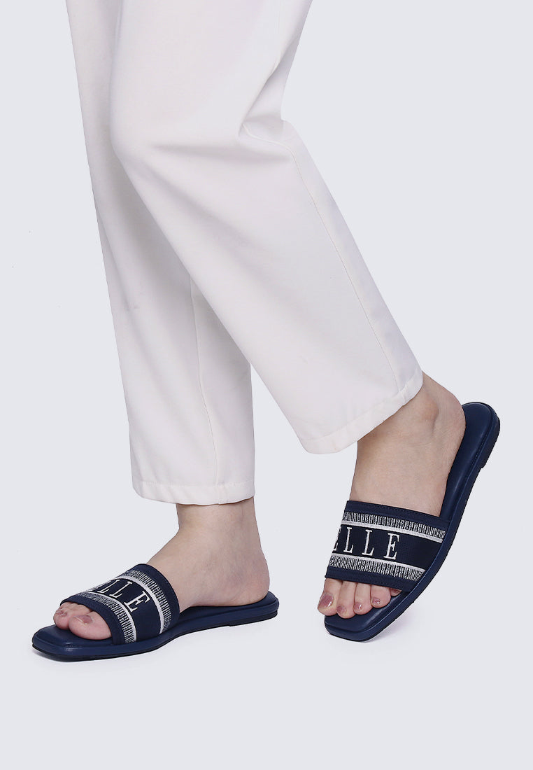 Renee Microfiber Leather Sandals In Navy