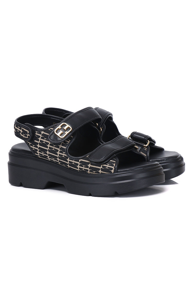 Geneve Microfiber Leather Sandals In Black