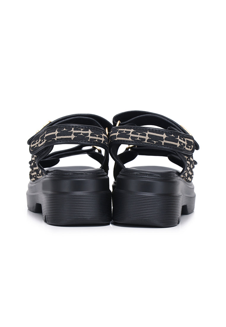 Geneve Microfiber Leather Sandals In Black