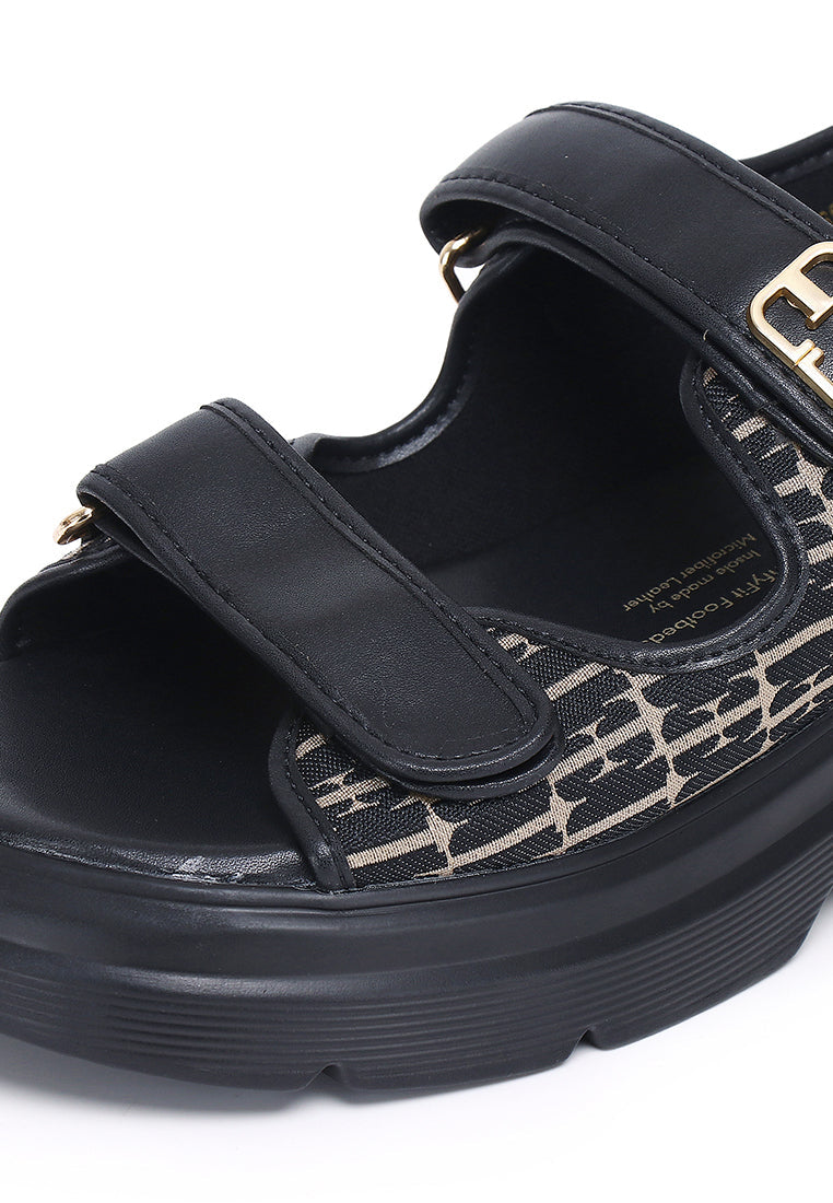 Geneve Microfiber Leather Sandals In Black