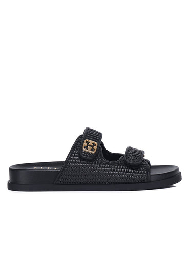 Thalia Woven Straps Slip-on Sandals In Black