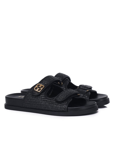 Thalia Woven Straps Slip-on Sandals In Black