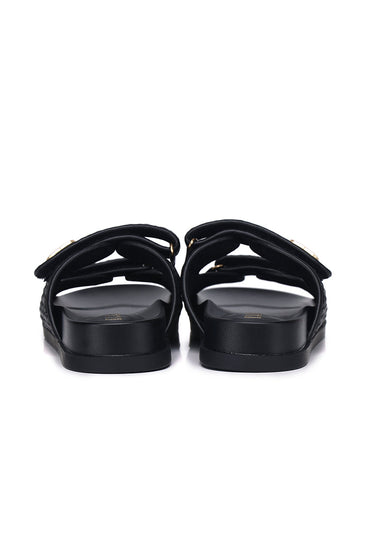 Thalia Woven Straps Slip-on Sandals In Black