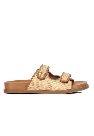 Thalia Woven Straps Slip-on Sandals In Tan