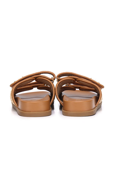 Thalia Woven Straps Slip-on Sandals In Tan