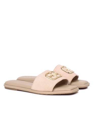 Lea Faux Suede Slip-on Sandals In Khaki