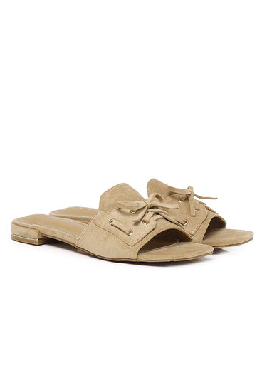 Milo Bow Detail Slip-on Sandals In Khaki