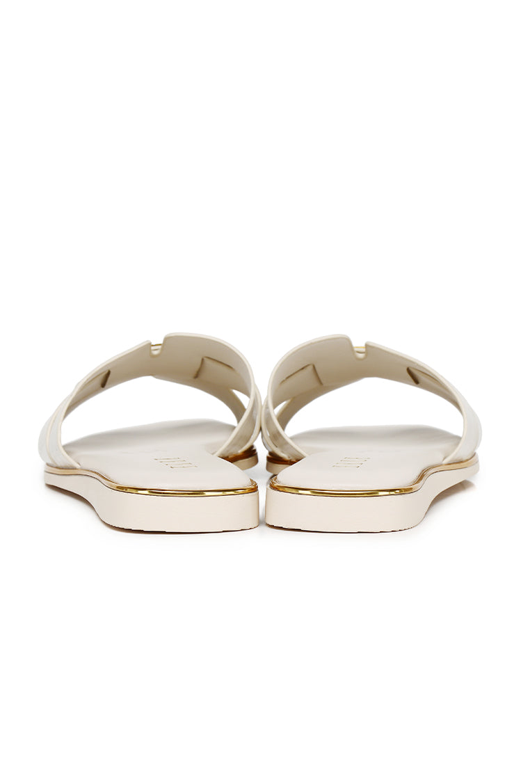 Debbie Croc-effect Slip-on Sandals In Beige