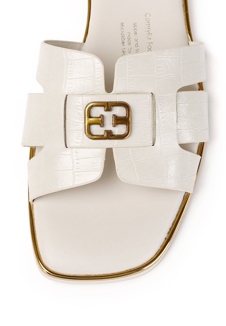 Debbie Croc-effect Slip-on Sandals In Beige