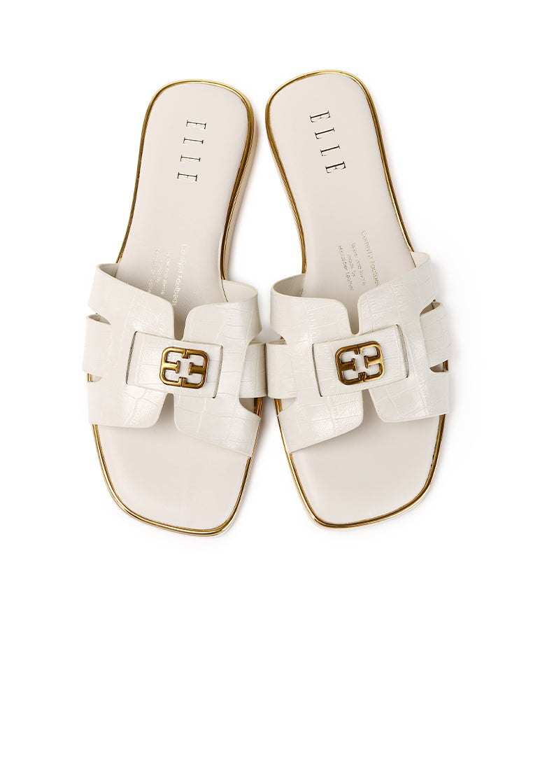Debbie Croc-effect Slip-on Sandals In Beige
