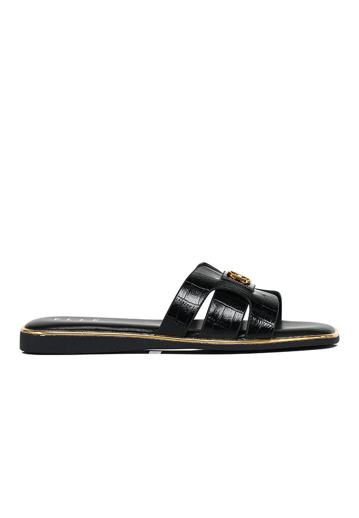 Debbie Croc-effect Slip-on Sandals In Black