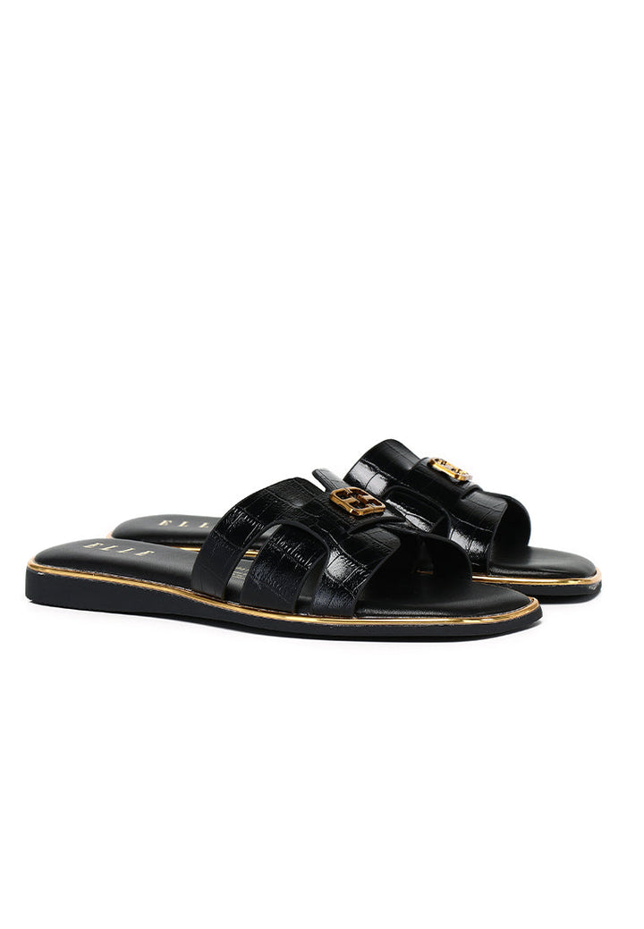 Debbie Croc-effect Slip-on Sandals In Black – alternate view