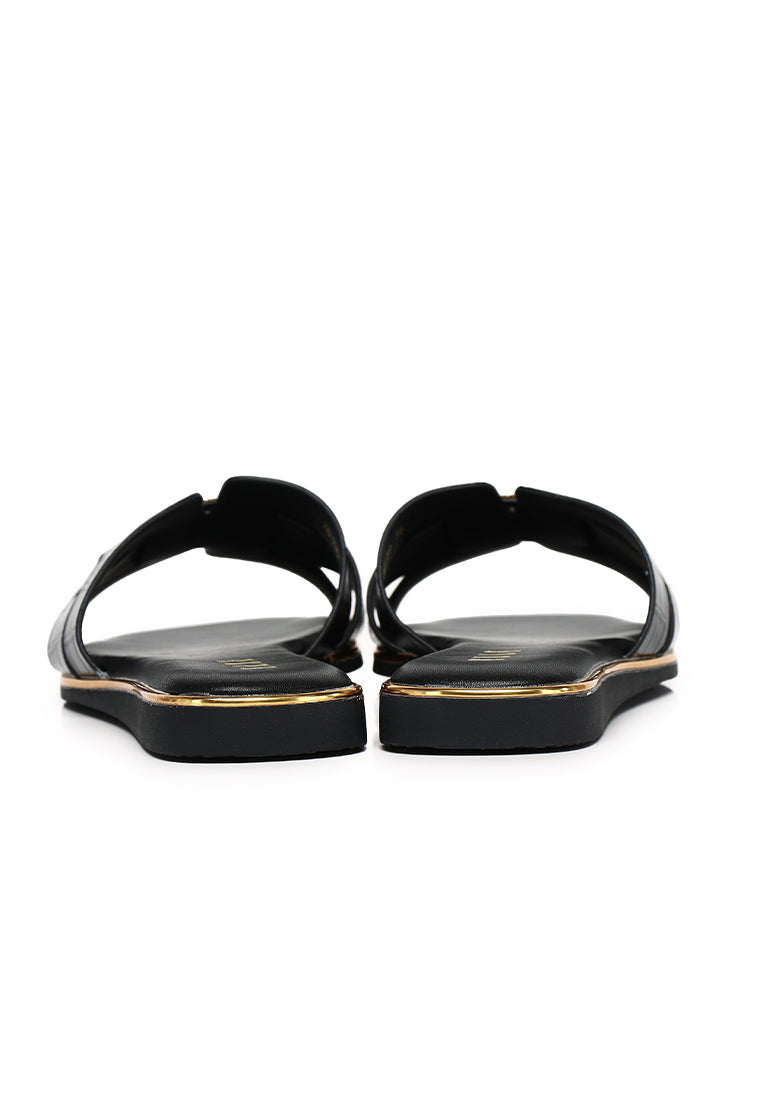 Debbie Croc-effect Slip-on Sandals In Black