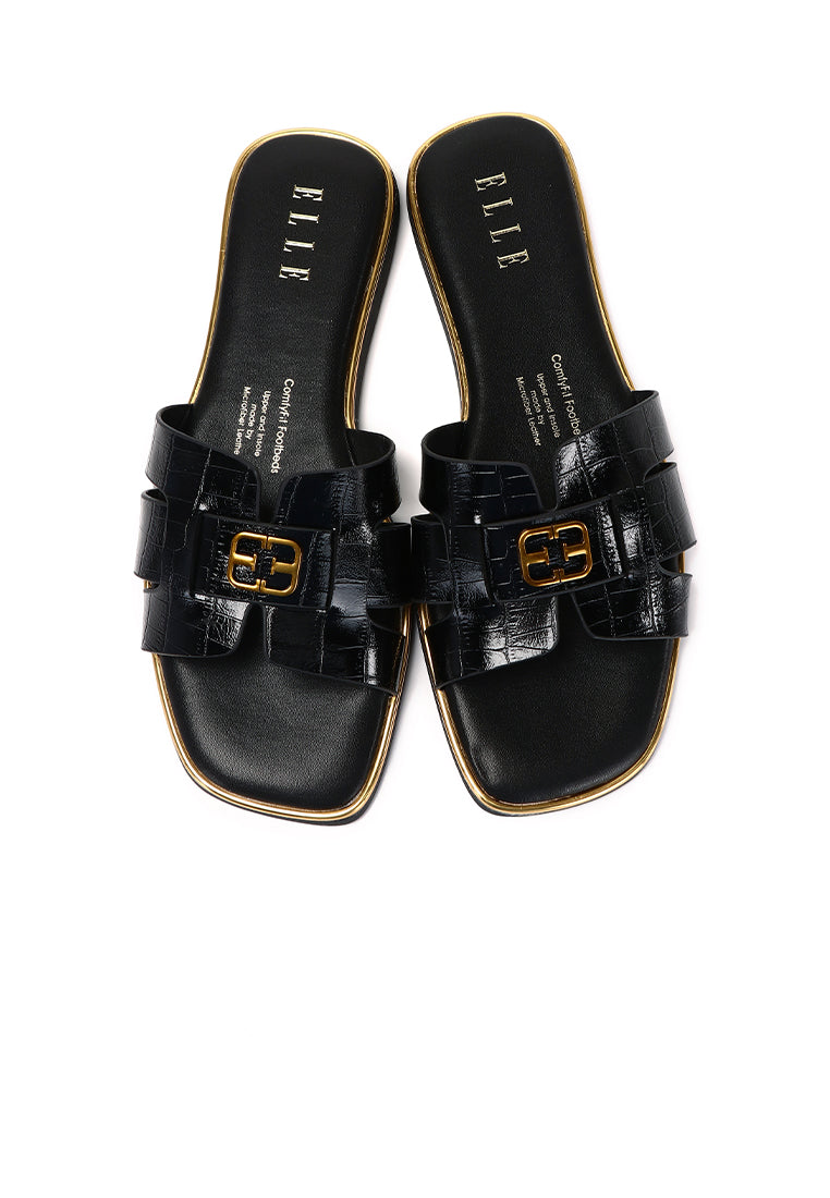 Debbie Croc-effect Slip-on Sandals In Black