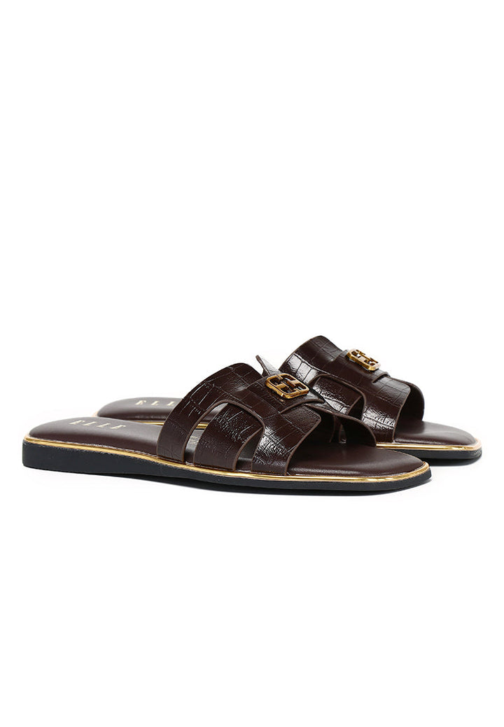 Debbie Croc-effect Slip-on Sandals In Espresso – alternate view