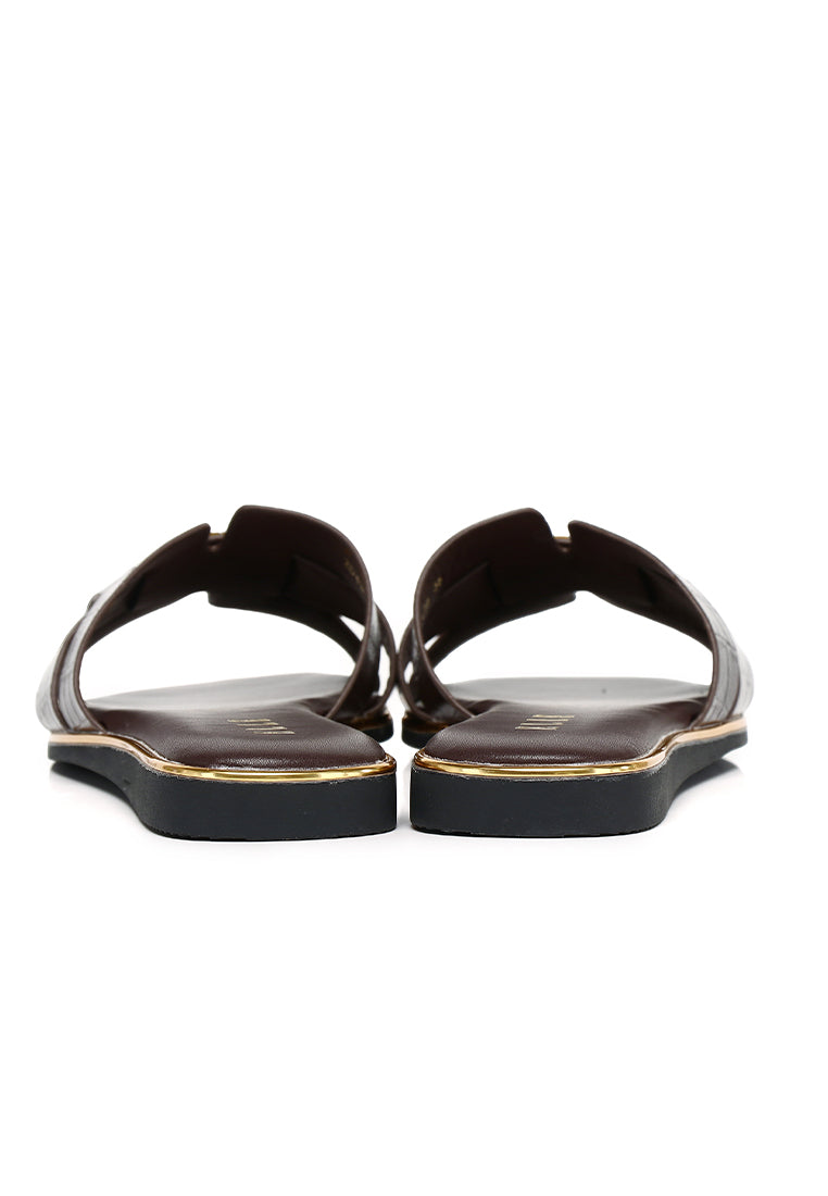 Debbie Croc-effect Slip-on Sandals In Espresso