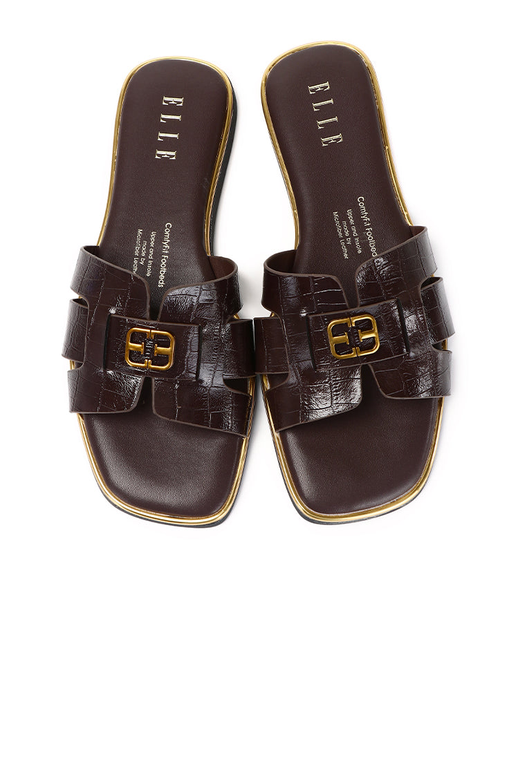 Debbie Croc-effect Slip-on Sandals In Espresso