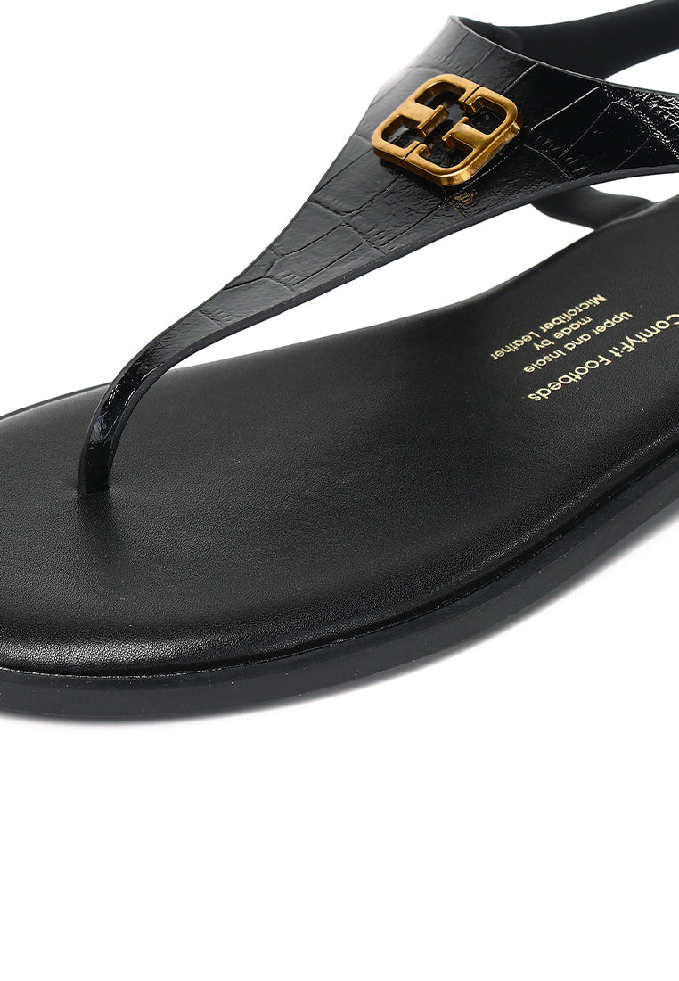 Dora Croc-effect Sling-back Sandals In Black