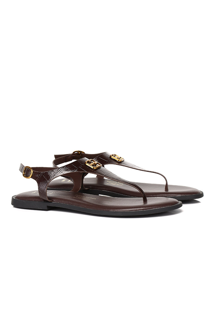 Dora Croc-effect Sling-back Sandals In Espresso