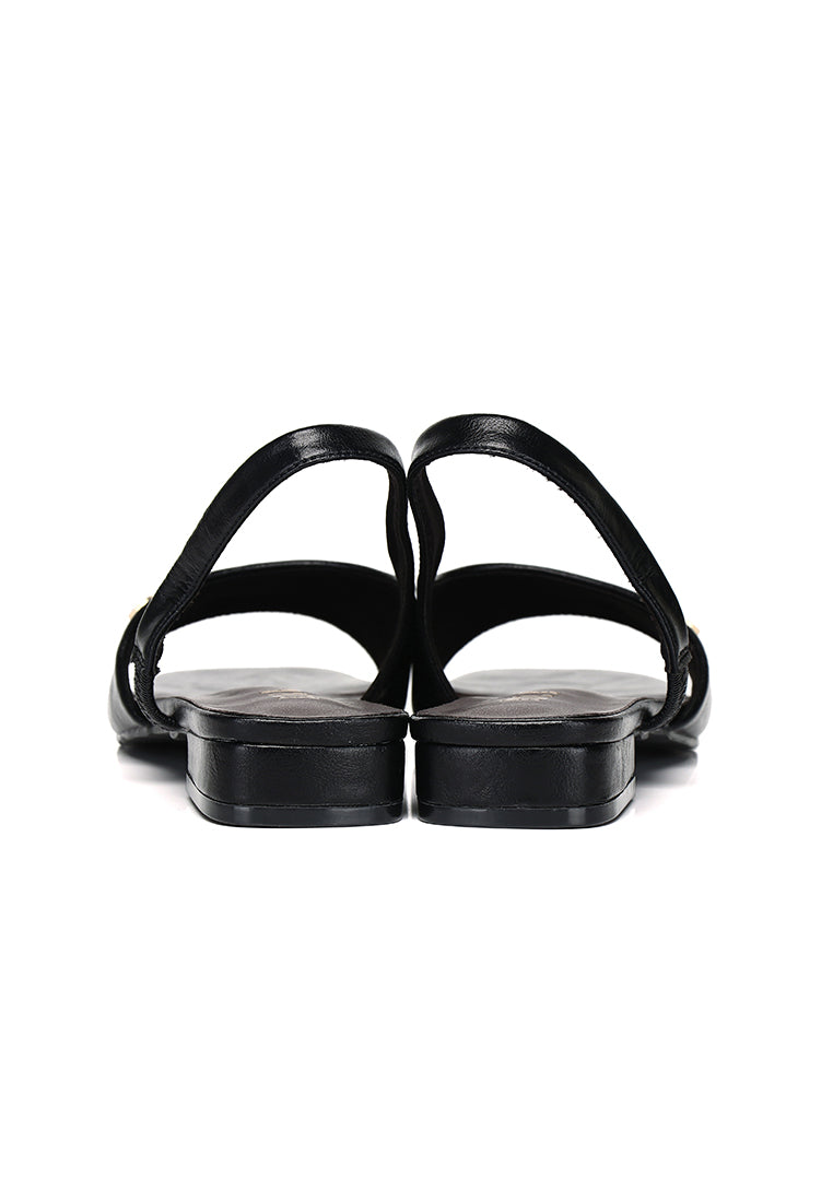 Delphine Comfy Fit Footbed Microfiber Leather Sandals In Black