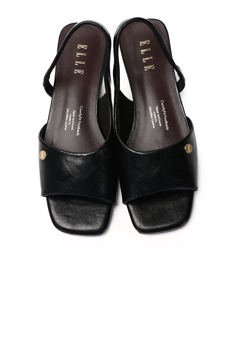 Delphine Comfy Fit Footbed Microfiber Leather Sandals In Black
