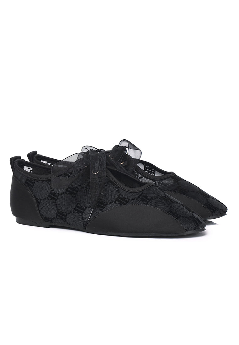 Sharpay Mesh Microfiber Leather Ballet Sneakers In Black