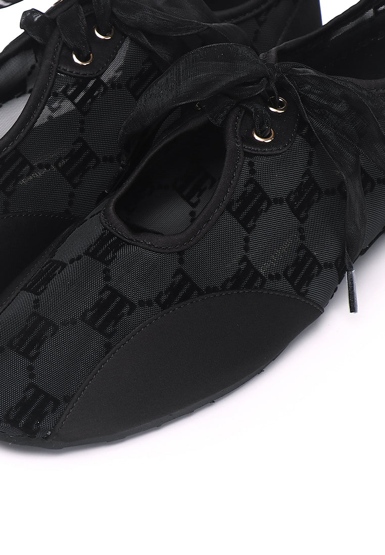 Sharpay Mesh Microfiber Leather Ballet Sneakers In Black