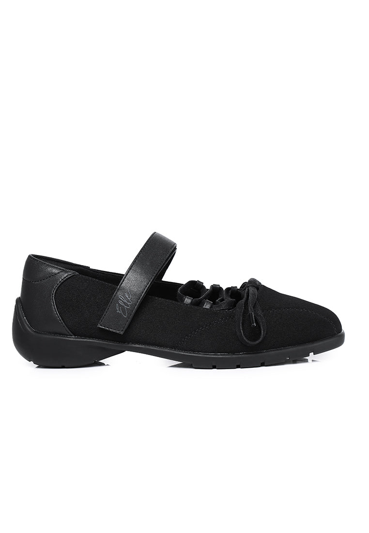 Leonie Comfy Fit Footbed Microfiber Leather Ballet Sneakers In Black