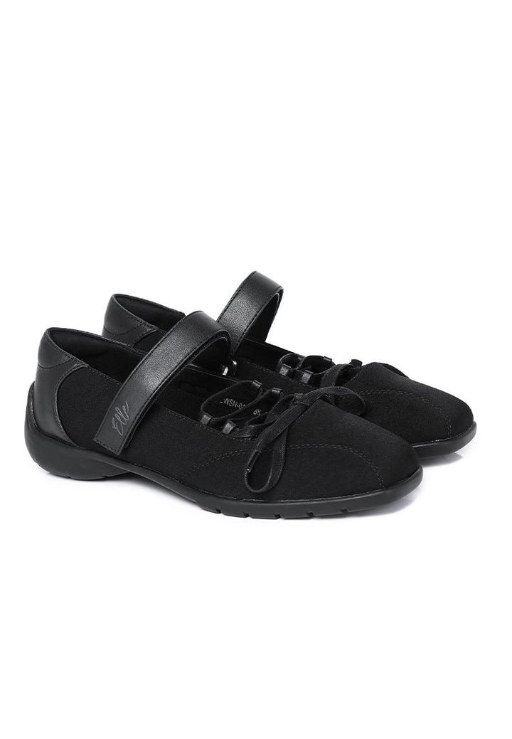 Leonie Comfy Fit Footbed Microfiber Leather Ballet Sneakers In Black – alternate view