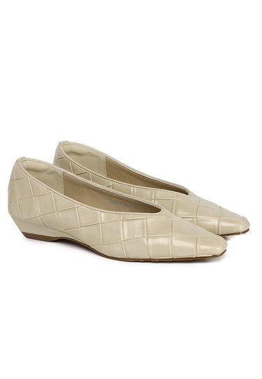 Sasha Embossed-Pattern Wedges Heels In Beige